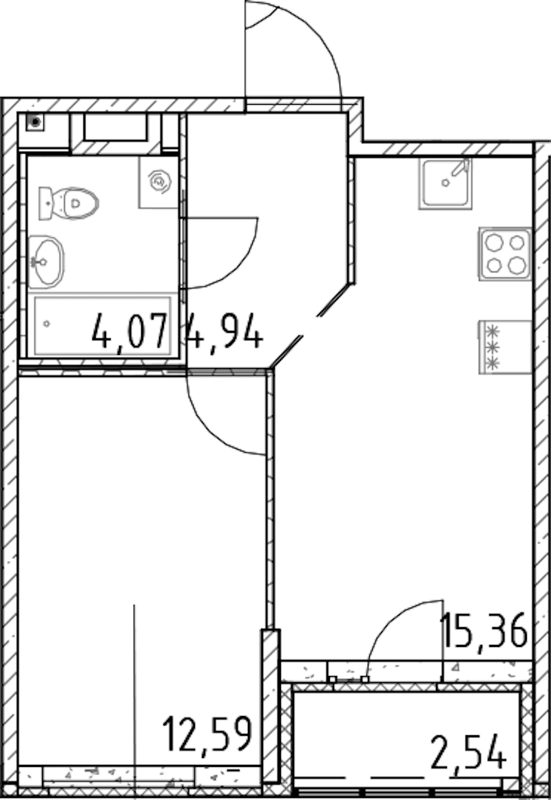 1-комнатная квартира 36.96 м², 23/23 эт., ЖК «Город Первых»